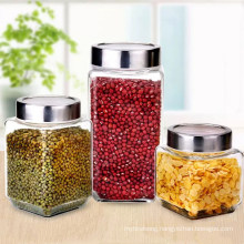 Hot-Selling Square Shaped Glass Bottle Jam Honey Mason Jar Silicon Rubber Ring with Metal Lid